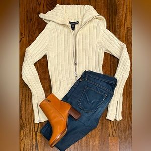 Abercrombie & Fitch Off White Zip Mock Hoodie Cardigan